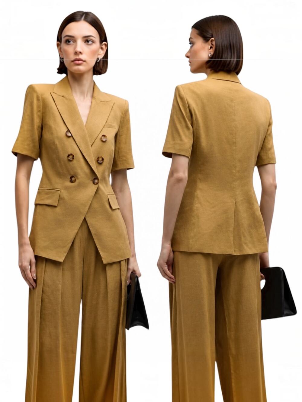 Veronica Beard Atwood Short Sleeve Linen Dickey Jacket Khaki Size 14